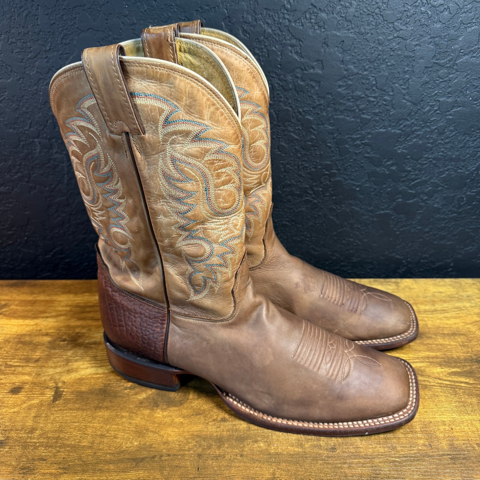 Nocona Md2731 Brown Leather Square Toe Western Cowboy Boots Mens 11.5 D